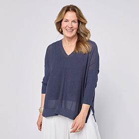 "As Is" WynneCollection 3/4-Sleeve V-Neck Baby Boucle Sweater