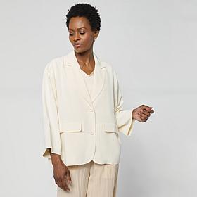 "As Is" WynneCollection Drapey Twill Button-Front Dolman Jacket