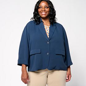 "As Is" WynneCollection Drapey Twill Button-Front Dolman Jacket