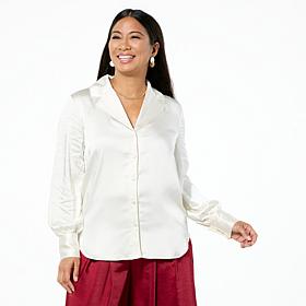 "As Is" WynneCollection Lapel Collar Satin Tuxedo Shirt