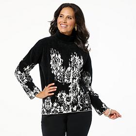 "As Is" WynneCollection Plush Chenille Floral Jacquard Sweater