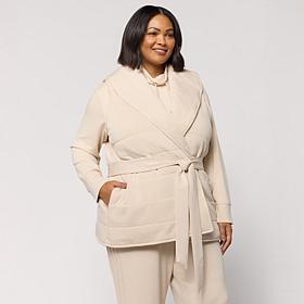 "As Is" WynneCollection Quilted Cloud Knit Belted Vest 