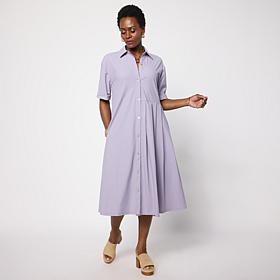 "As Is" WynneCollection Stretch Tech Short-Sleeve Pleated Dress