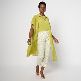 "As Is" WynneLayers Chiffon Cap-Sleeve Collared Duster