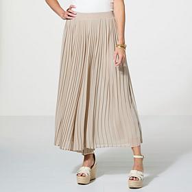 "As Is" WynneLayers Pull-On Pleated Pant with Chiffon Overlay