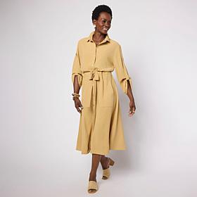 "As Is" WynneLayers Stretch Crepe Long-Sleeve Utility Dress