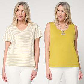 "As Is" WynneLayers Stripes & Solids 2-pack Tee and Tank Set