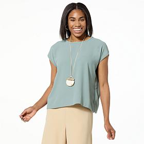 "As Is" WynneLayers Woven Crepe Dolman-Sleeve Crew Neck Tee