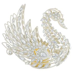 august & leo 9" Jeweled Glitter Swan Décor with Flameless Candle 
