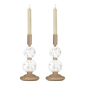august & leo Set of 2 LED Glitter Pedestals with LED Candles