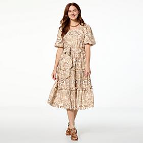 Badgley Mischka Macie Short-Sleeve Tiered Dress