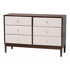 Baxton Studio Nikolai Mid-Century 6-Drawer Wood Dresser with Fabric