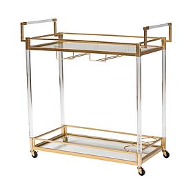 Baxton Studio Savannah Contemporary Metal and Glass Wine Cart