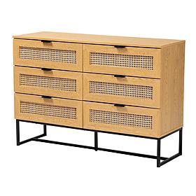 Baxton Studio Sawyer Mid-Century Modern Wood Metal 6 Drawer Cabinet