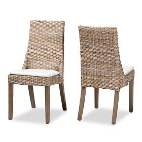 Baxton Studio Toby Bohemian Grey Rattan 2-Piece Dining Chair Set