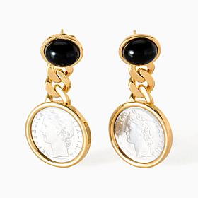 Bellezza 100 Lira Mini Coin Black Onyx Lira Coin Earrings