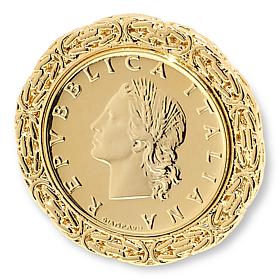 Bellezza 20 Lira Coin Bronze Byzantine Frame Ring