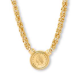 Bellezza 20-Lira Coin Pendant with Byzantine Chain Necklace