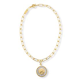 Bellezza Bronze Paperclip Chain Necklace with 3 Lira Coin Pendants