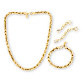 Bellezza Bronze Rope Chain Necklace and Bracelet 2-piece Set
