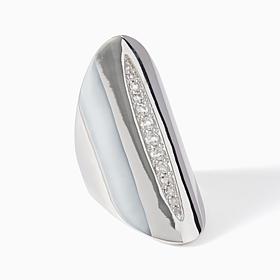 Bellezza Bronze Sculpted Shield Ring with White Topaz