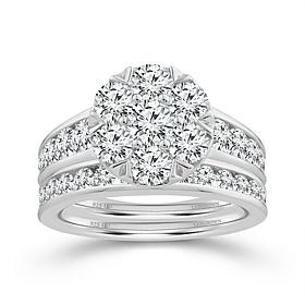 Bright Halo Lab Grown Diamonds 3.04ctw Round Cluster Ring Bridal Set