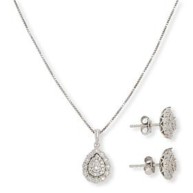 Bright Halo Lab Grown Diamonds Pear Earrings and Pendant Set
