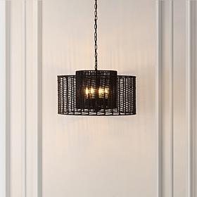 Brynora 4 Light 25" Black Paper Rope Iron Pendant