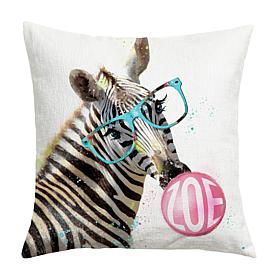 Bubble Gum Zebra with Glasses Personalized 17" Throw Pillow