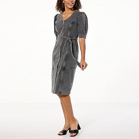 C Wonder Buttoned Stretch Denim Midi Shirt Dress
