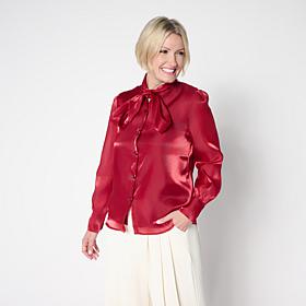 C Wonder by Christian Button-Down Necktie Blouse