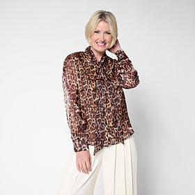 C Wonder by Christian Button-Down Necktie Blouse