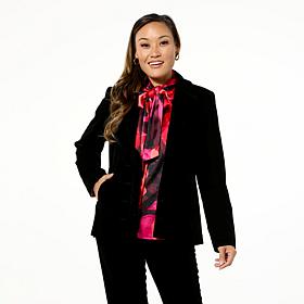 C Wonder Casual Velvet Ruffle Blazer