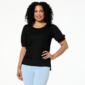 C Wonder Crepe Puff-Sleeve Top