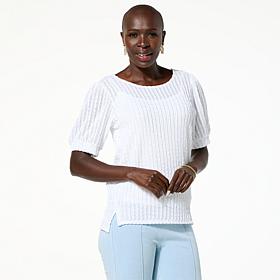 C Wonder Crepe Puff-Sleeve Top