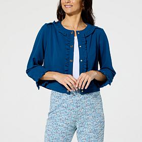 C Wonder Cropped Crepe Jacket with Ruffle Trim