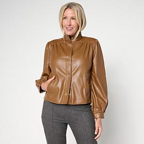 C Wonder Faux Leather Puff Sleeve Cropped Jacket