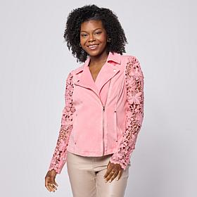 C Wonder Lace Sleeve Moto Jacket