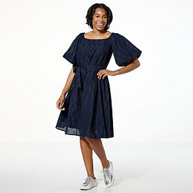 C Wonder On/Off Shoulder Eyelet Dress
