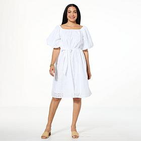 C Wonder On/Off Shoulder Eyelet Dress