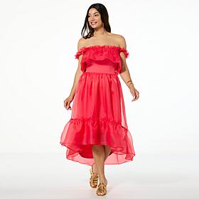 C Wonder Runway Off the Shoulder Strap Midi Dress