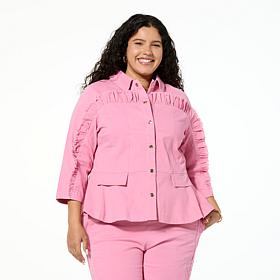 C Wonder Stretch Twill Ruffled Peplum Jacket