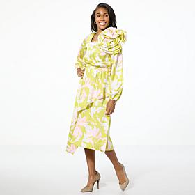 C Wonder Textured Satin Floral Ruffle Dress
