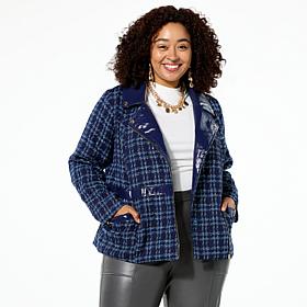 C Wonder Tweed and Faux Leather Moto Jacket