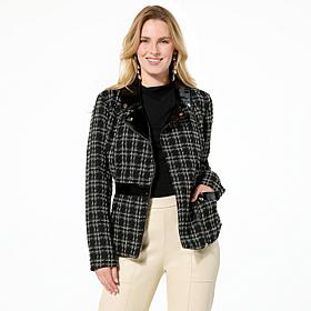 C Wonder Tweed and Faux Leather Moto Jacket