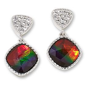 Canadian Ammolite and White Topaz Drop Earrings