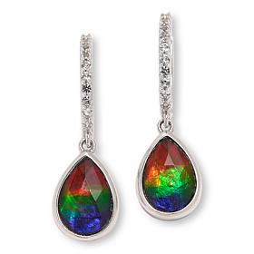Canadian Ammolite Gem Sterling Silver Ammolite & White Topaz Earrings