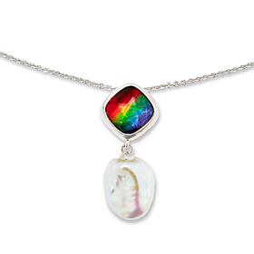 Canadian Ammolite Gems Ammolite and Keshi Pearl Pendant with Chain