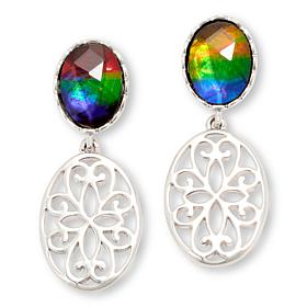Canadian Ammolite Gems Sterling Silver Ammolite Filigree Drop Earrings