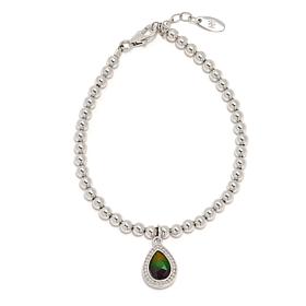 Canadian Ammolite Gems Sterling Silver Bead Bracelet w/Teardrop Charm